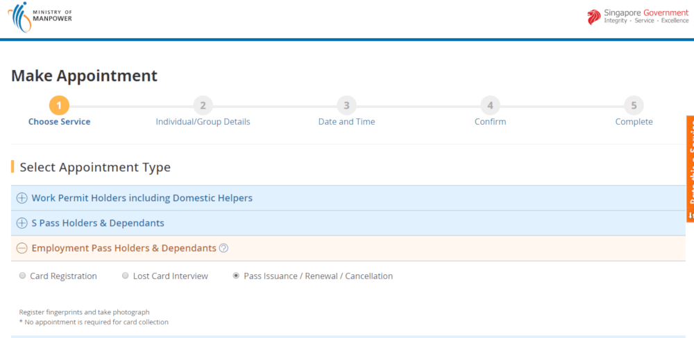 Employment Pass holders & Dependentsを選択